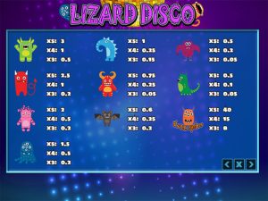 Lizard Disco paytable